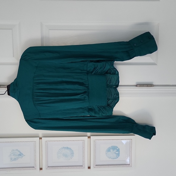 Free People, Meet Me There Ruched Button-Down Blouse, Green Balsam, Size XS, NWT - Picture 7 of 12